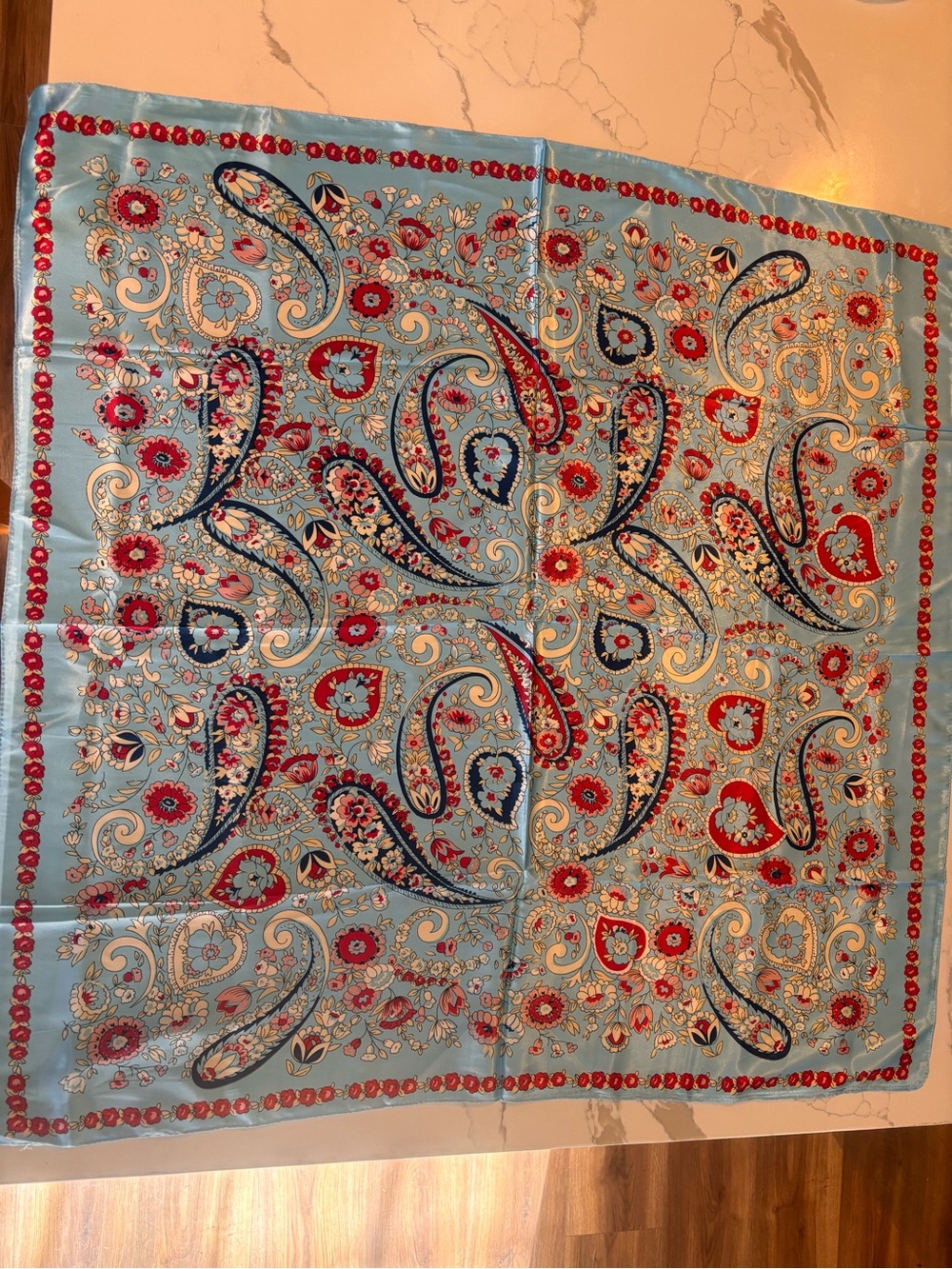 NWOT, Light Blue Paisley Floral Silky Scarf